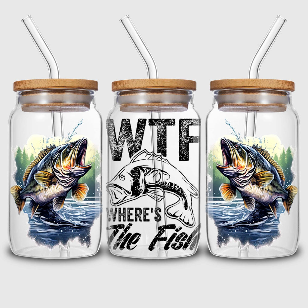 5 sheets of fishing UV DTF cup holder 16 oz, DTF cup holder transfer glass, water bottle waterproof sticker, friction transfer sticker, DIY