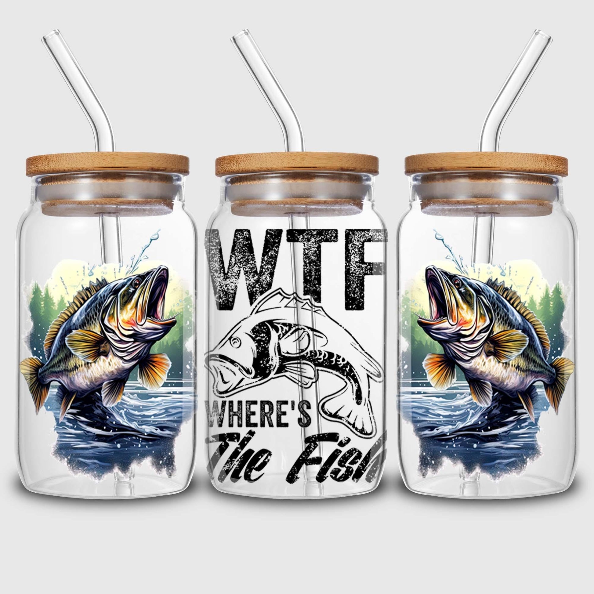 5 sheets of fishing UV DTF cup holder 16 oz, DTF cup holder transfer glass, water bottle waterproof sticker, friction transfer sticker, DIY