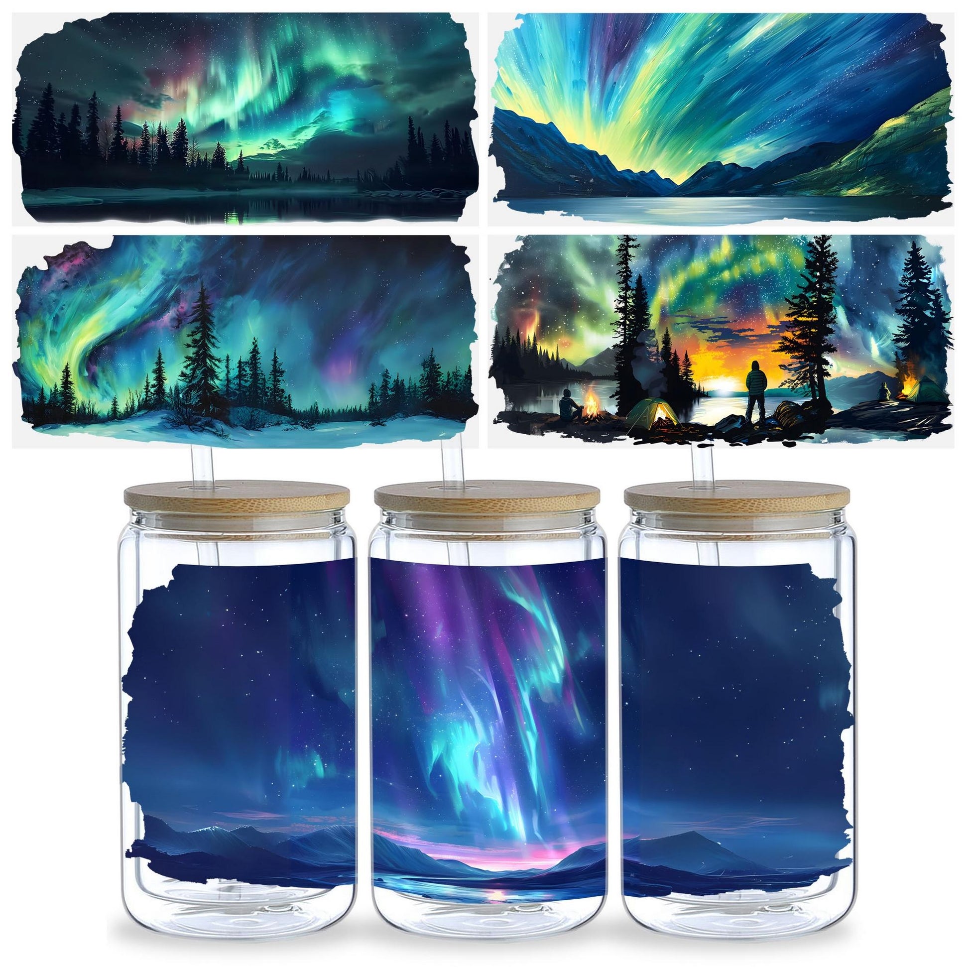 5 sheets Summer Sunset UV DTF cup packaging for 16oz glass cup, waterproof UV DTF stickers for 16oz glass cup, DIY, furniture, crafts