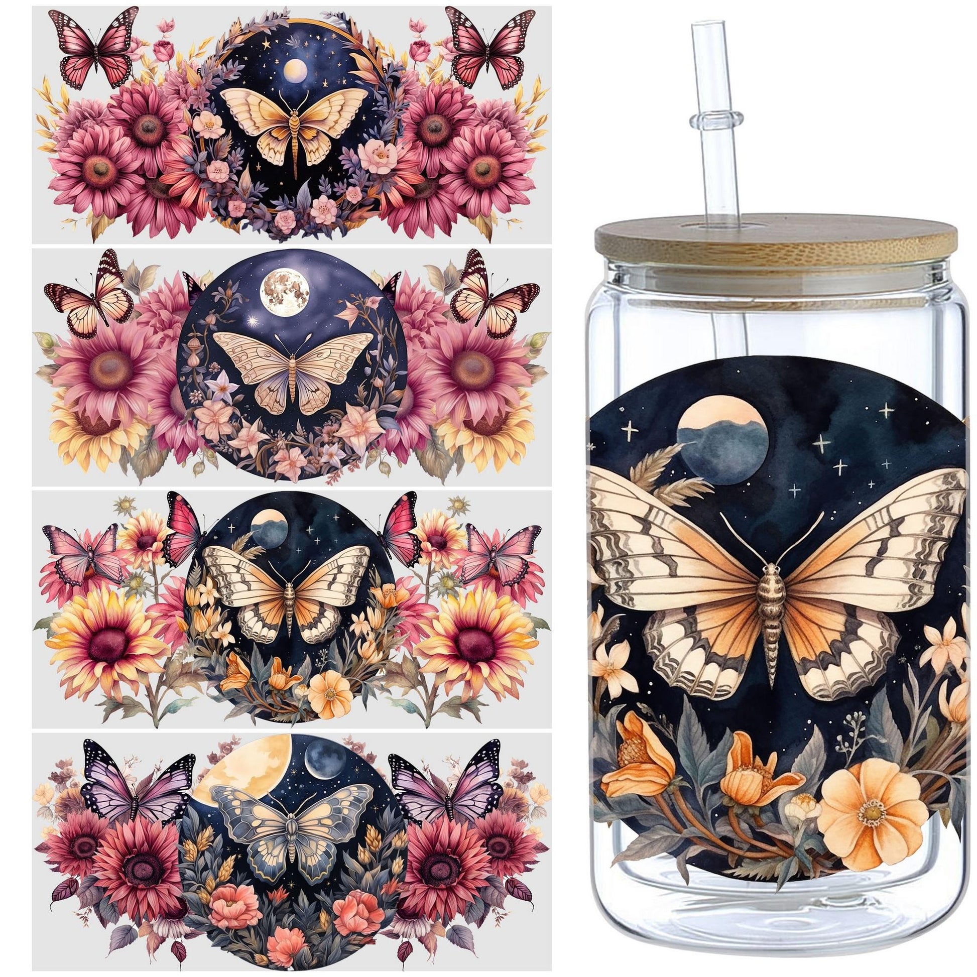 5 Sheets Butterfly UV DTF Glass Cup Wrap Transfer Stickers, DTF Transfer Stickers, Waterproof Wipe-Off Transfer