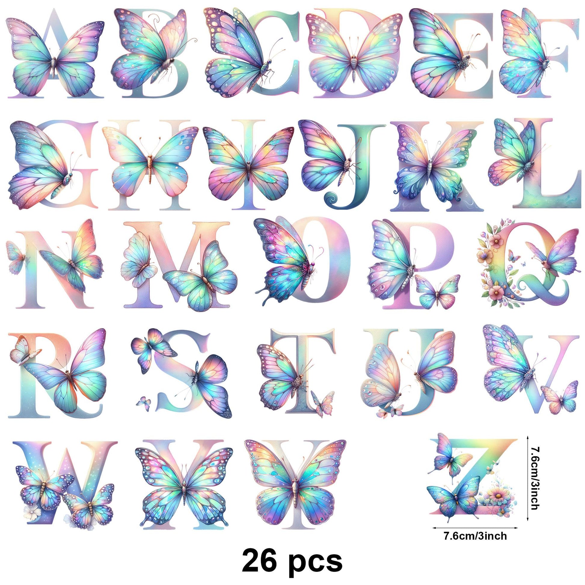 26 Set Letter Flower A - Z Design UV DTF Transfer Sticker Decals For Office And Home 16oz Alphabet Glass Cup Waterproof Sticker DIY Wrap Transfer Sticker 3D Crystal Design For Women Mom Best Friend Gift DIY Crafts