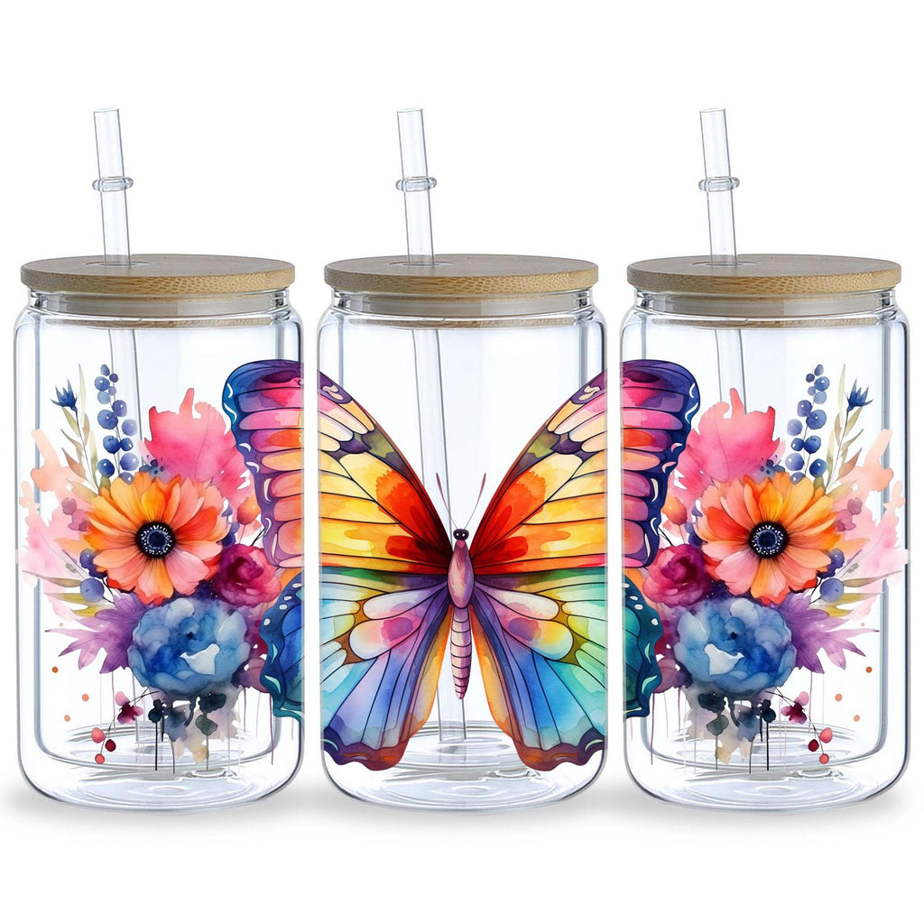 5 Sheets Butterfly UV DTF Glass Cup Wrap Transfer Stickers, DTF Transfer Stickers, Waterproof Wipe-Off Transfer