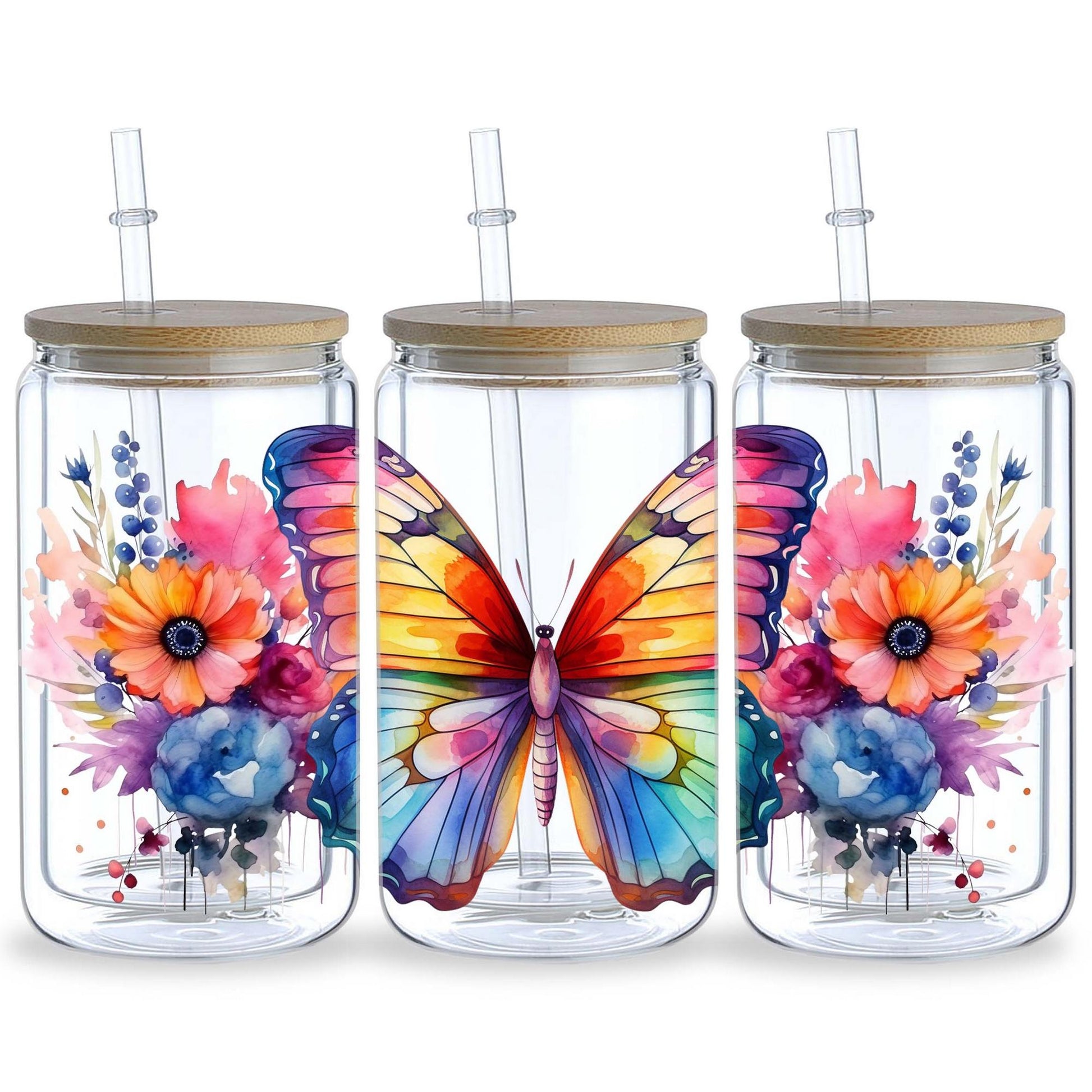 5 Sheets Butterfly UV DTF Glass Cup Wrap Transfer Stickers, DTF Transfer Stickers, Waterproof Wipe-Off Transfer