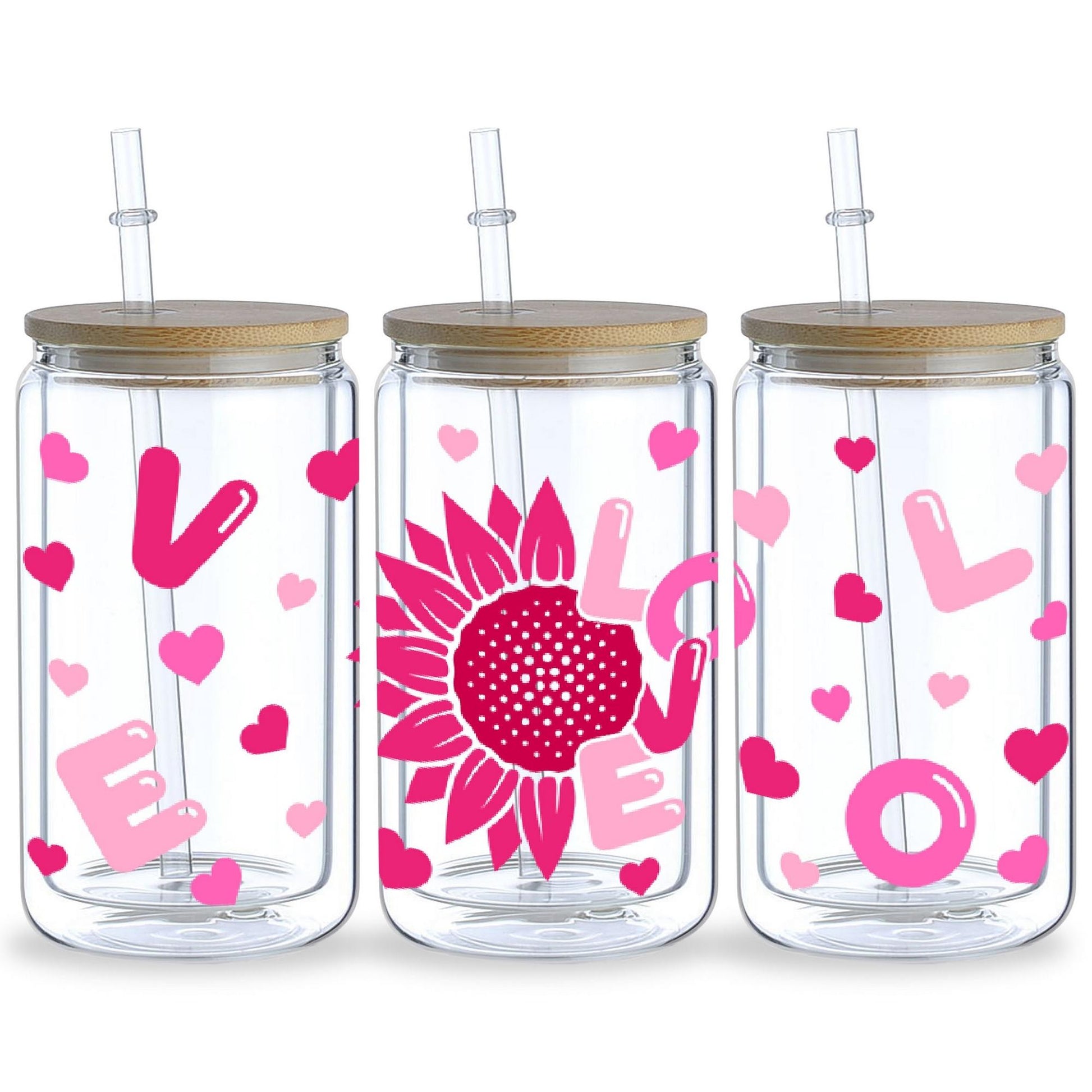 5 sheep Valentine's Day Hearts UV DTF Cup Wrap Glass Transfer Stickers, 16 oz Cup Printing Decal, Suitable for DIY Making