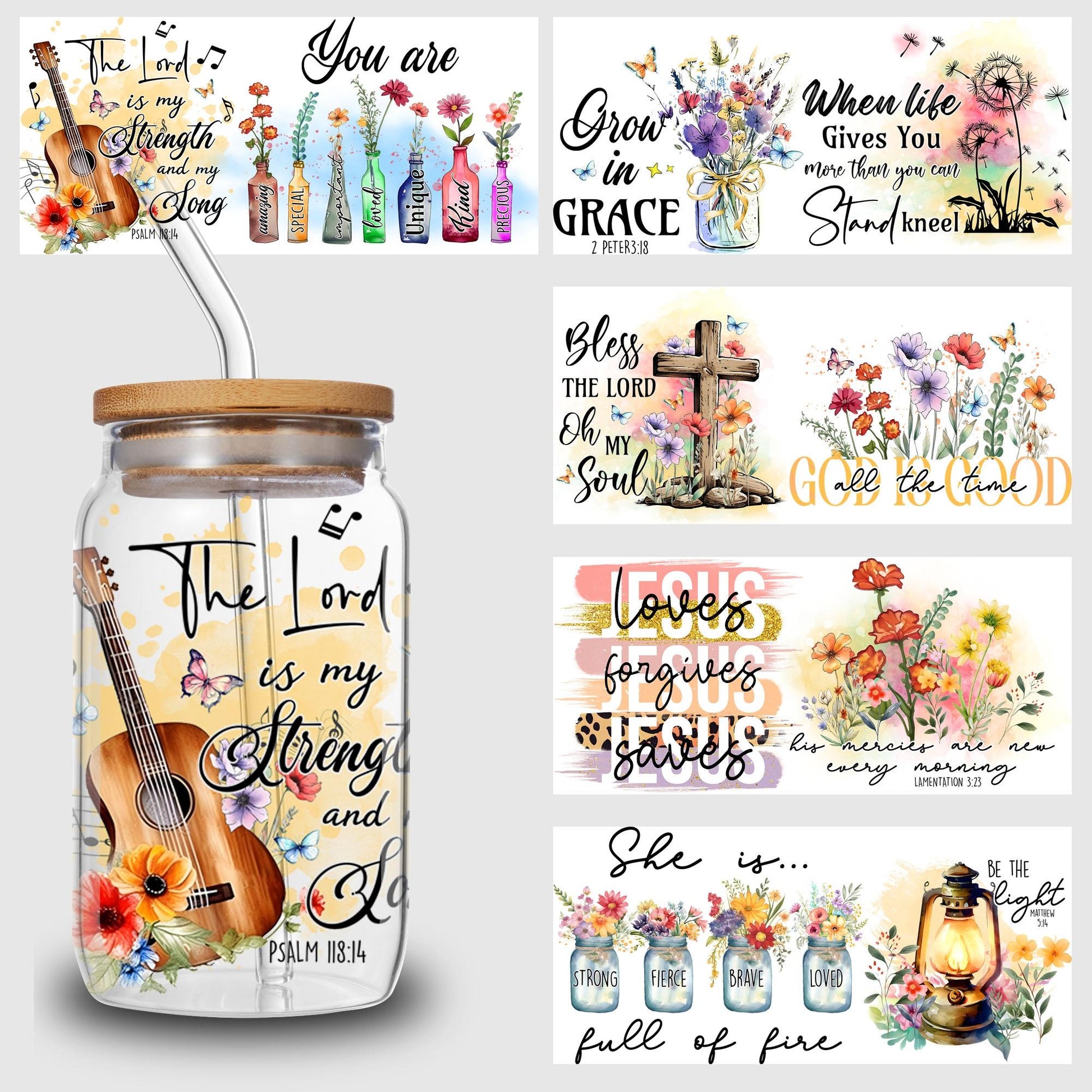 5 sheets Inspiring UV DTF Cup Stickers, Glass Sport DTF Transfer Stickers, Waterproof Plant Wipe Transfer Paper for 16oz Glass, Mug, Crafts, Furniture