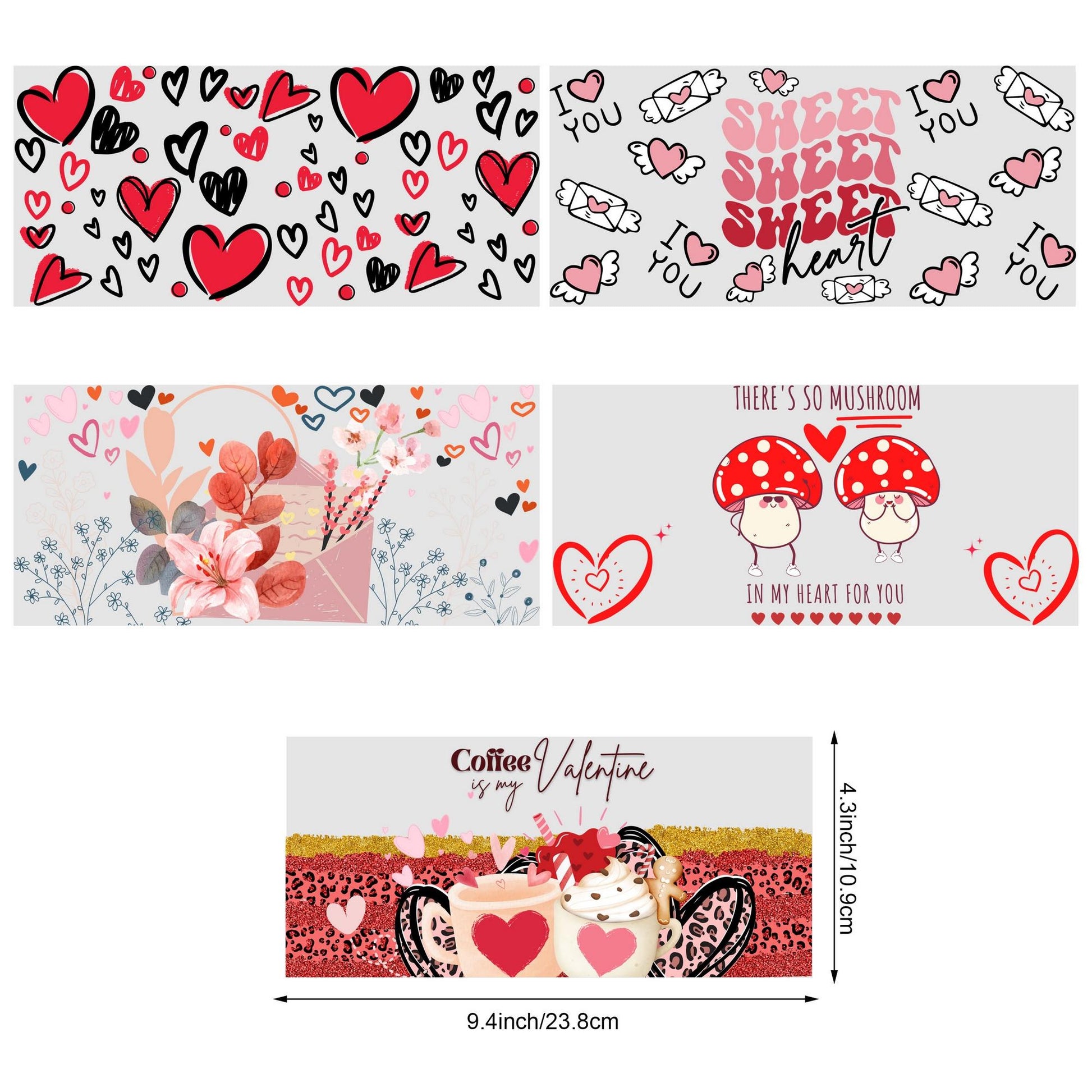 UV sheep Cup Wrap, 5 Pcs Valentine's Day Transfer Stickers for Glass Cups, UV DTF Transfer Waterproof Sticker for 16OZ Libbey Glass Cups