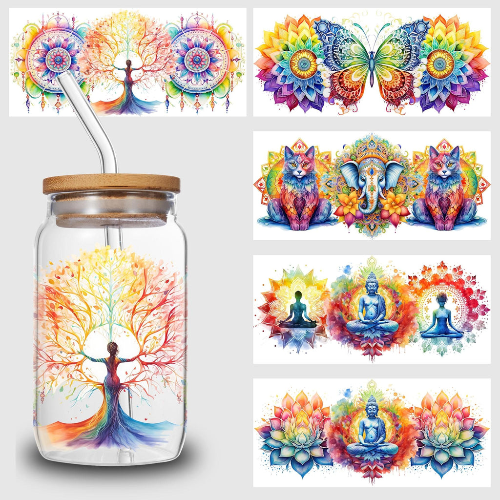 5 Sheets Vesak Day UV DTF Cup Stickers, Glass DTF Transfer Stickers, Waterproof Wipe Transfer Paper for 16oz Glass, Mug, Crafts, Furniture