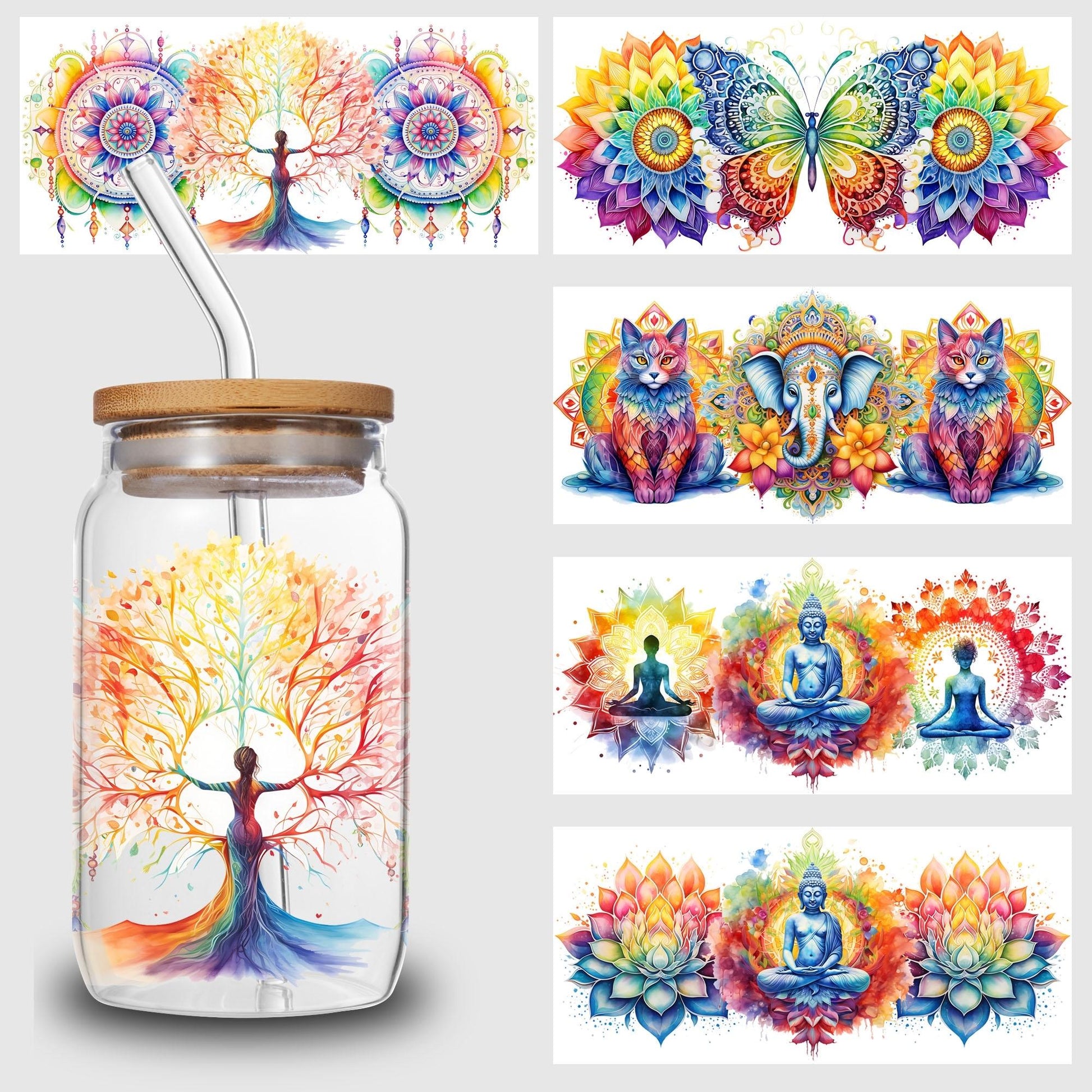 5 Sheets Vesak Day UV DTF Cup Stickers, Glass DTF Transfer Stickers, Waterproof Wipe Transfer Paper for 16oz Glass, Mug, Crafts, Furniture