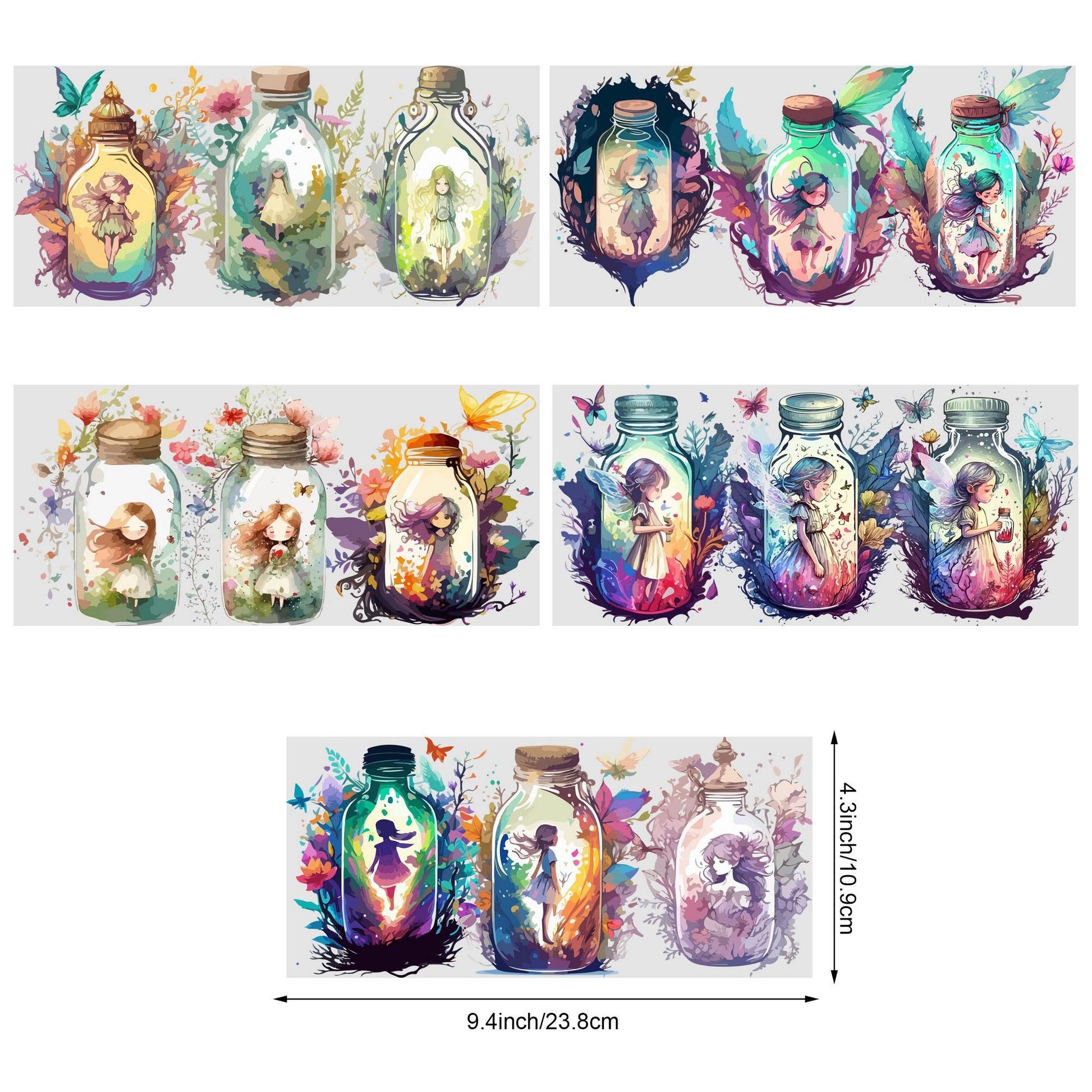 5 Sheets Genie in a Bottle UV DTF Cup Stickers, Glass DTF Transfer Stickers, Waterproof Beautiful Genie Wipe Transfers for 16 oz Glass, Mugs, Crafts, Furniture