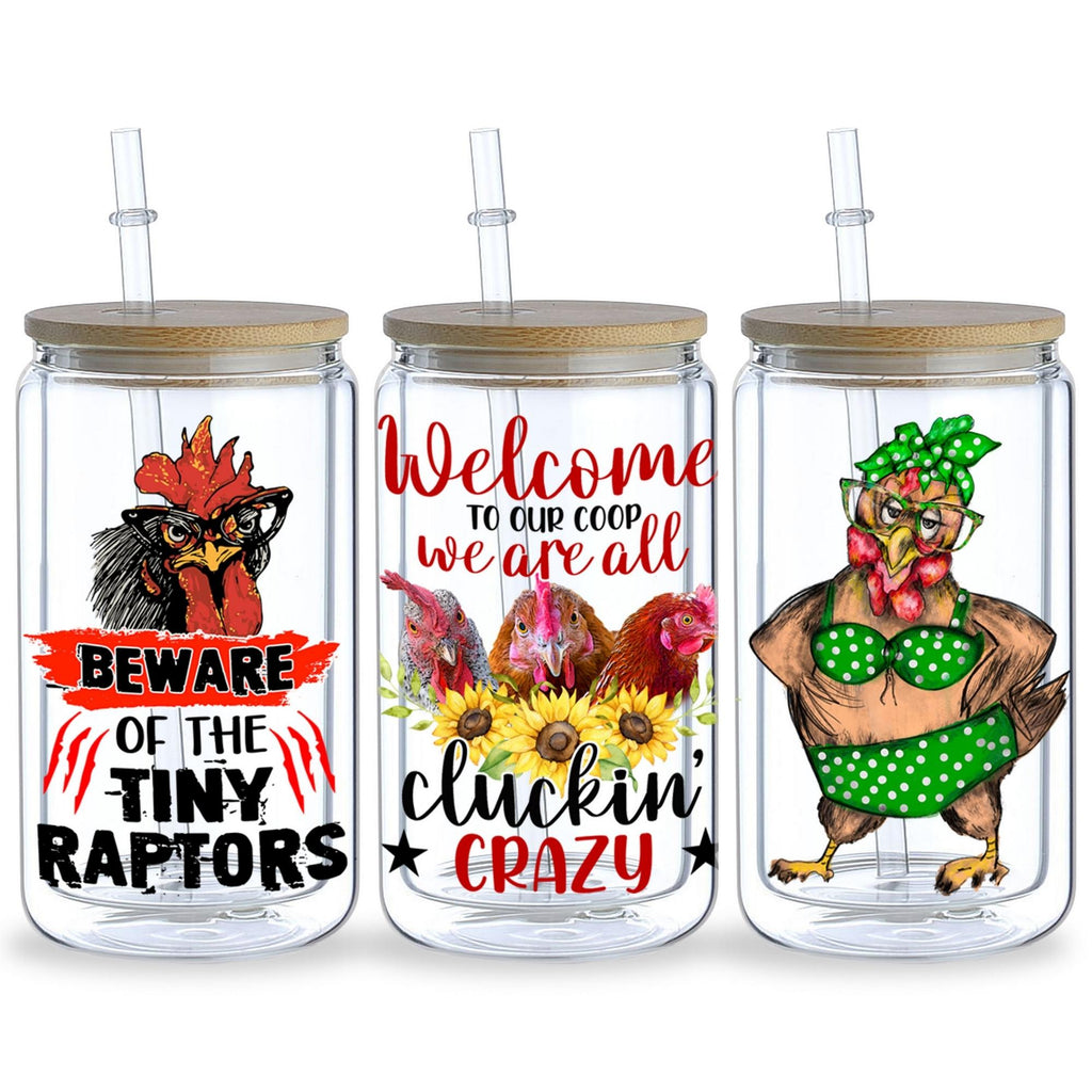 5 Sheets chicken UV DTF Cup Wrap,Sport DTF Transfer Stickers for Glass Cup,Waterproof funny chick Rub on Transfers for 16 oz Glass,Mugs,Crafts,Furnitures