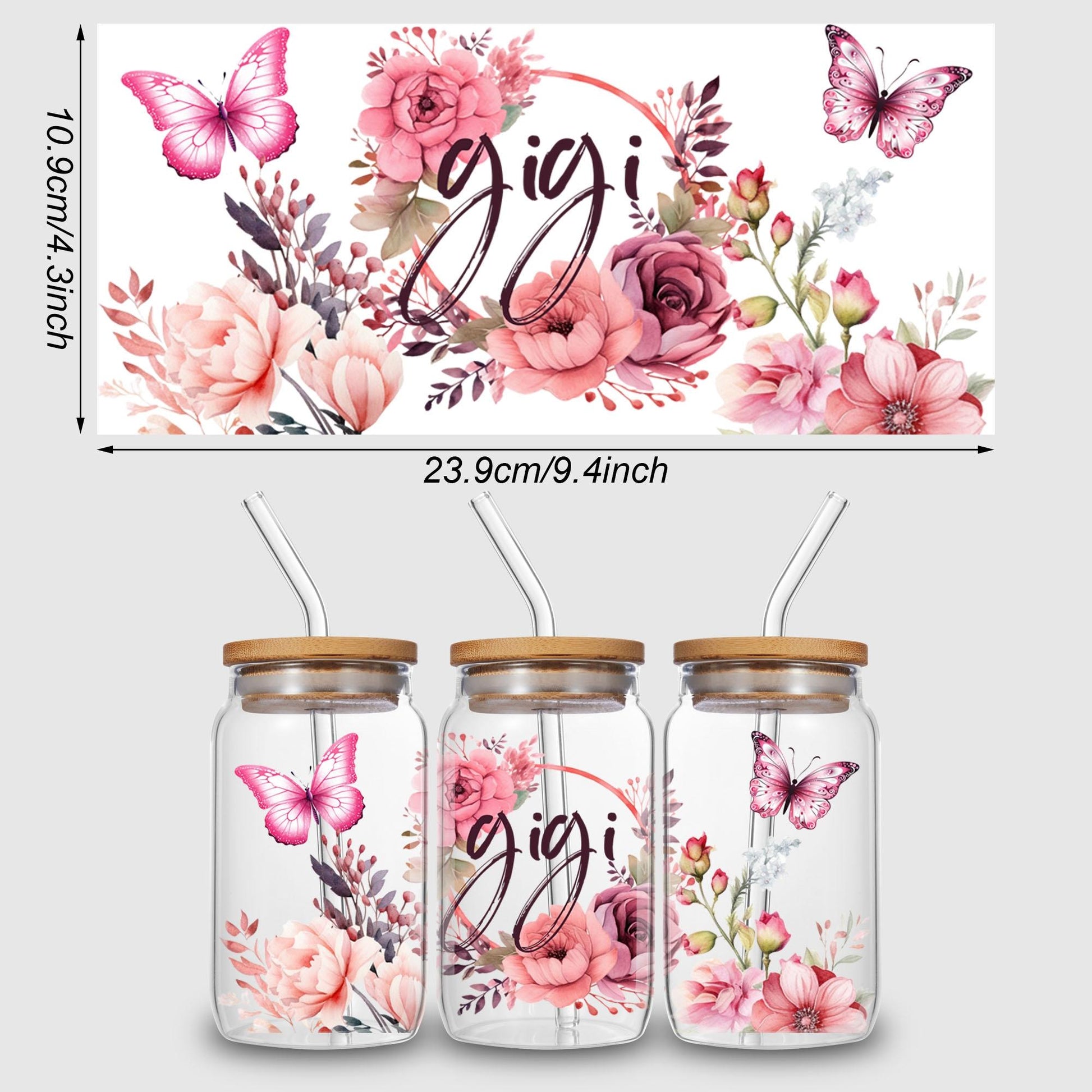 5 Sheets flowers UV DTF Cup Wrap,Sport DTF Transfer Stickers for Glass Cup,Waterproof plant Rub on Transfers for 16 oz Glass,Mugs,Crafts,Furnitures