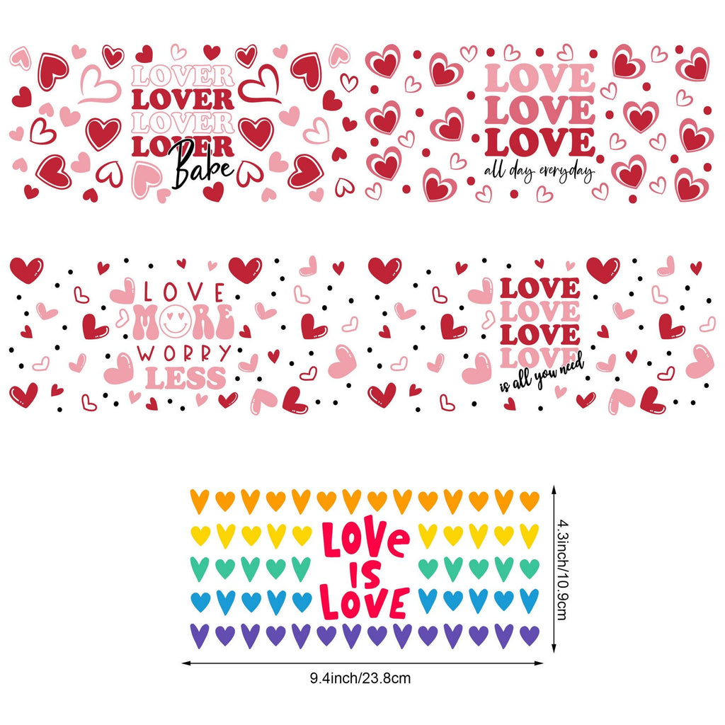 5 sheep Valentine's Day Hearts UV DTF Cup Wrap Glass Transfer Stickers, 16 oz Cup Printing Decal, Suitable for DIY Making
