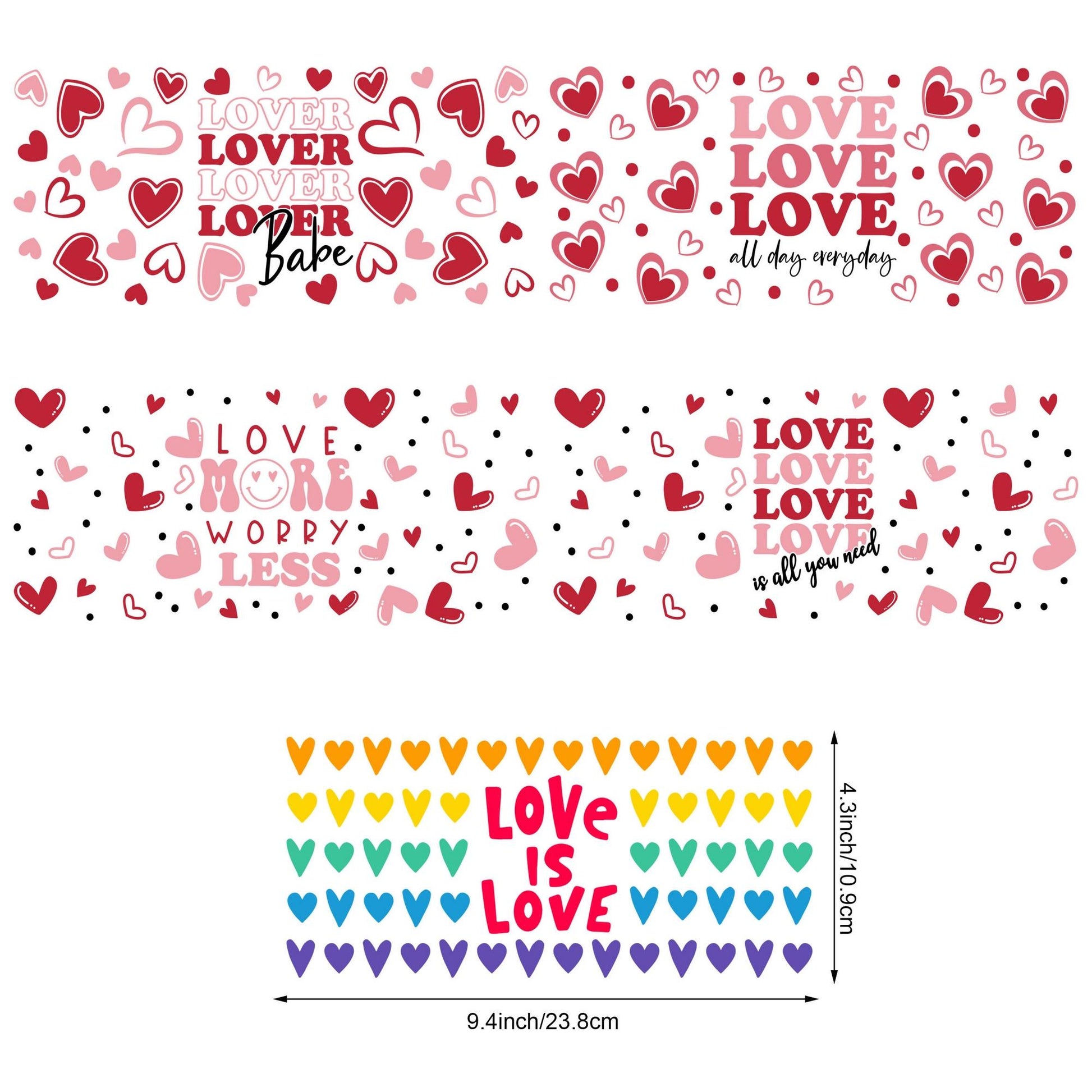 5 sheep Valentine's Day Hearts UV DTF Cup Wrap Glass Transfer Stickers, 16 oz Cup Printing Decal, Suitable for DIY Making