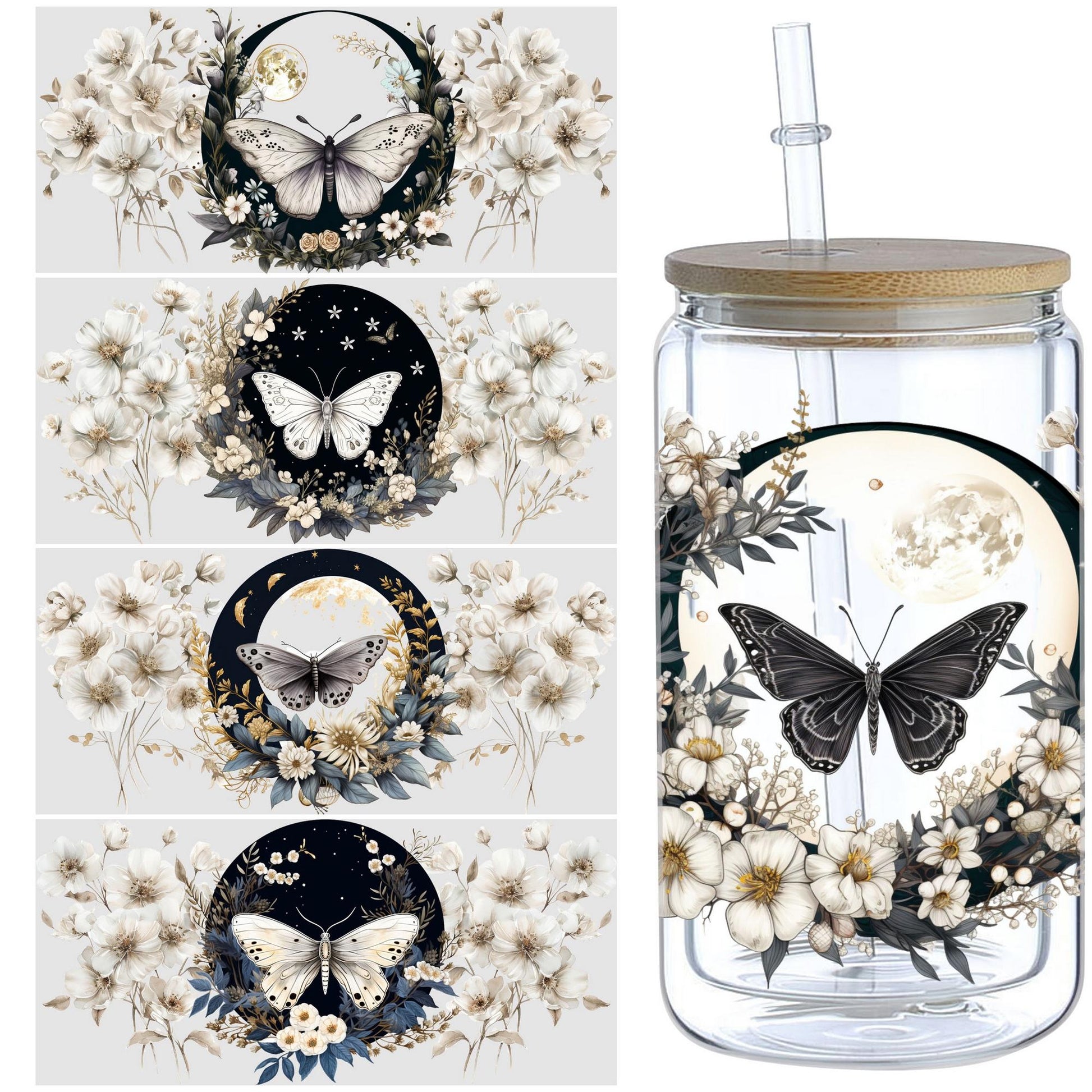 5 Sheets Butterfly UV DTF Glass Cup Wrap Transfer Stickers, DTF Transfer Stickers, Waterproof Wipe-Off Transfer