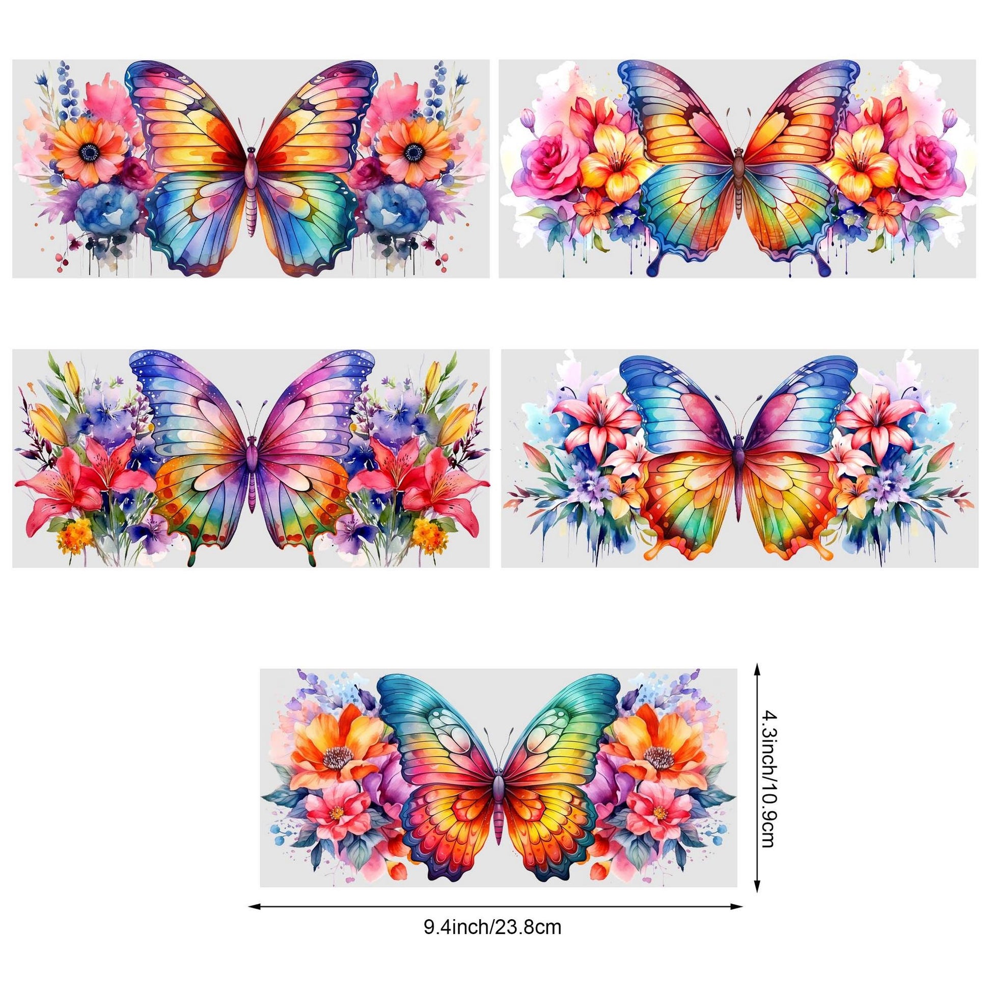 5 Sheets Butterfly UV DTF Glass Cup Wrap Transfer Stickers, DTF Transfer Stickers, Waterproof Wipe-Off Transfer