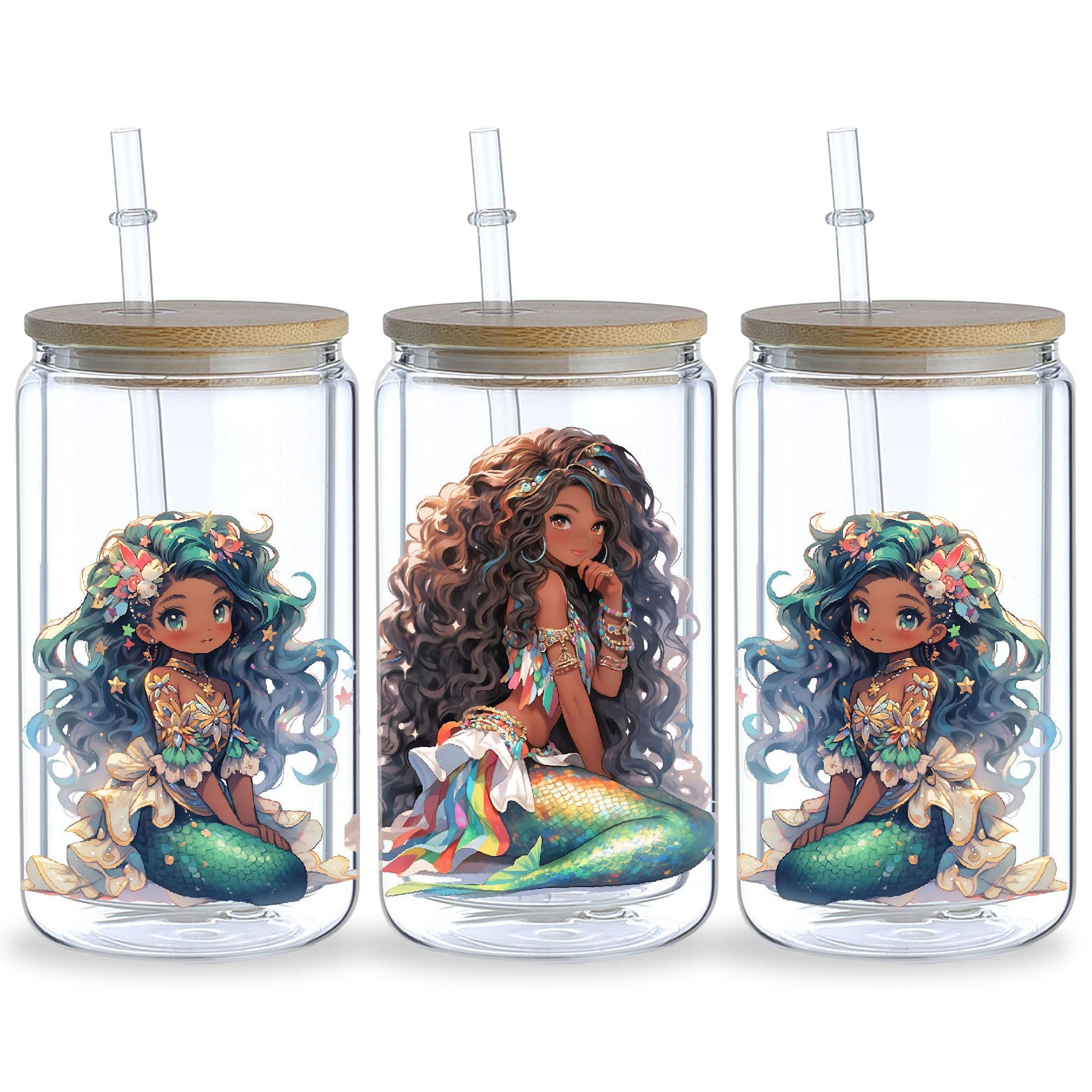 5 Sheets Mermaid UV DTF Cup Sleeve 16oz, DTF Cup Sleeve Transfer Glass, Water Bottle Waterproof Sticker, Friction Transfer Sticker, Furniture Crafts