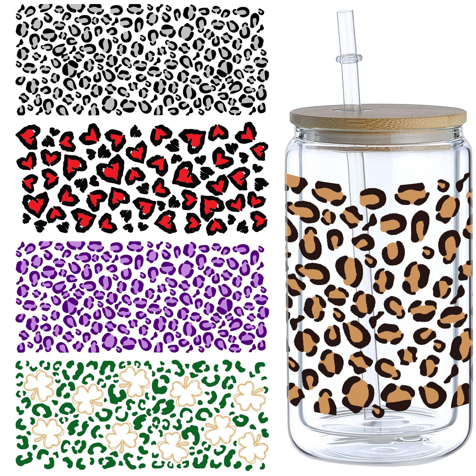 UV DTF Cup Pack, 5 sheep Leopard Print Transfer Stickers for Glass Tumblers, UV DTF Transfer Waterproof Stickers for 16OZ Libbey Glass Tumblers