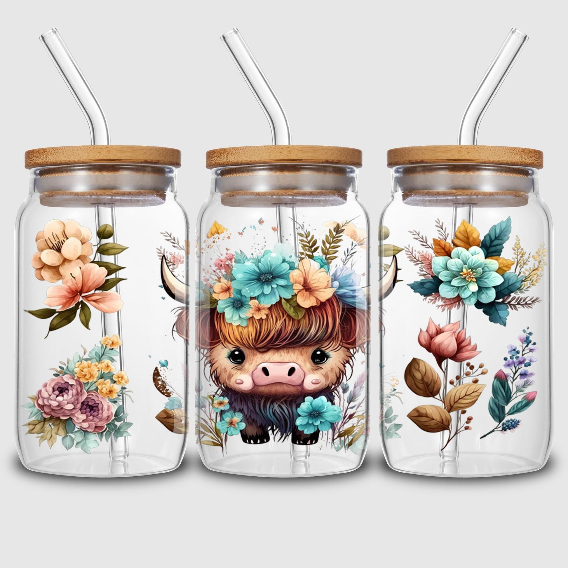 5 sheet animal UV transfer waterproof self-adhesive stickers for mugs water bottles, DTF transfer stickers for 16 oz glass jar packaging, 3d crystal labels waterproof and scratch-proof, DIY packaging transfer stickers glass cup stickers bottle stickers