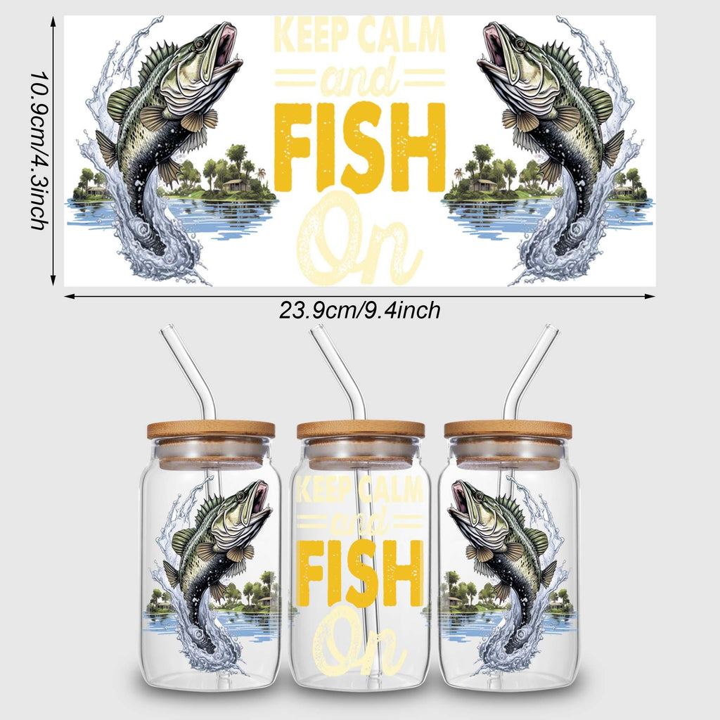 5 sheets of fishing UV DTF cup holder 16 oz, DTF cup holder transfer glass, water bottle waterproof sticker, friction transfer sticker, DIY