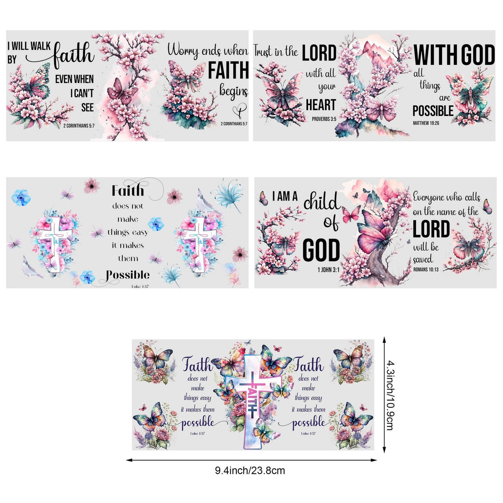5 Sheets Flower UV DTF Glass Cup Wrap Transfer Stickers, DTF Transfer Stickers, Waterproof Butterfly Wipe-On Transfer