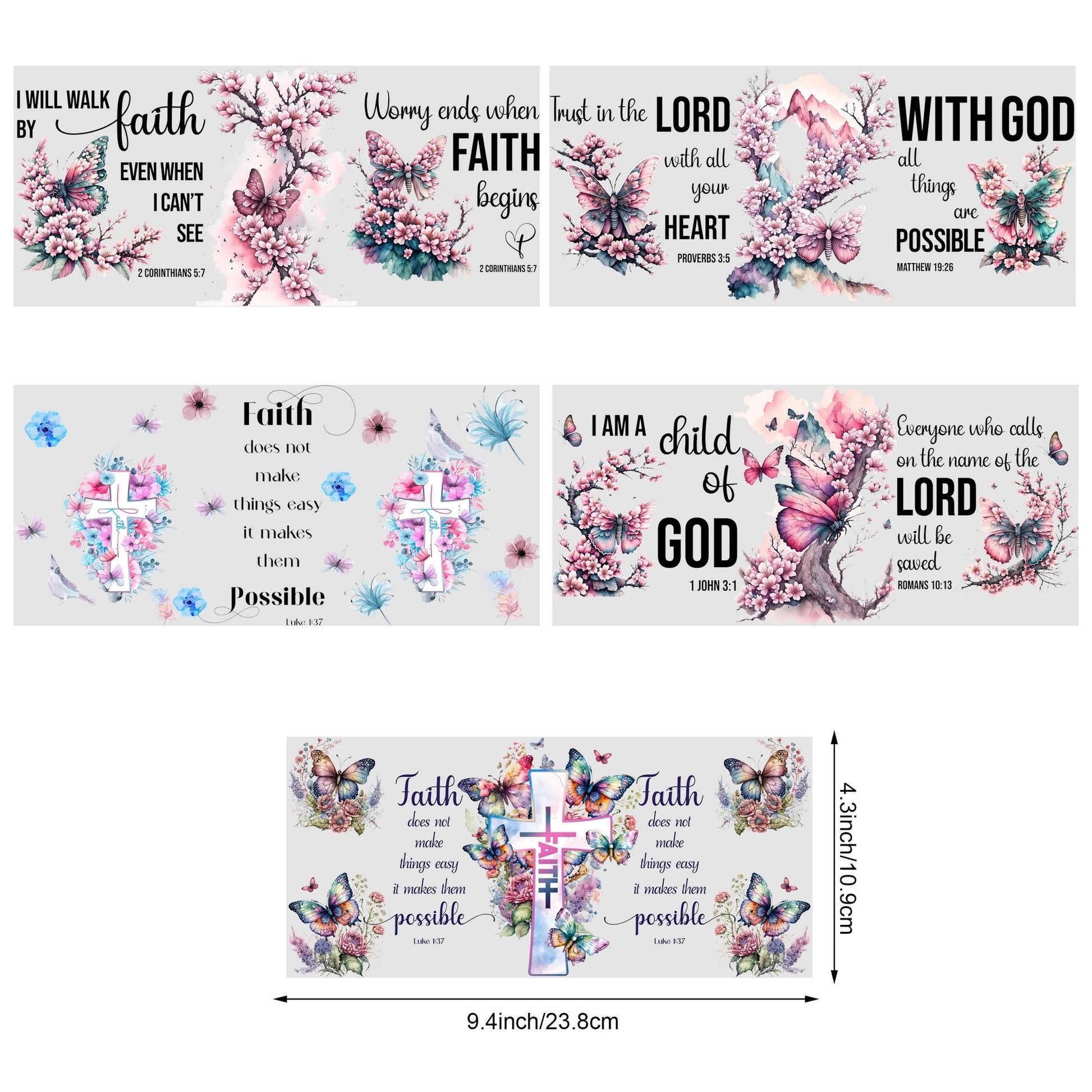 5 Sheets Flower UV DTF Glass Cup Wrap Transfer Stickers, DTF Transfer Stickers, Waterproof Butterfly Wipe-On Transfer