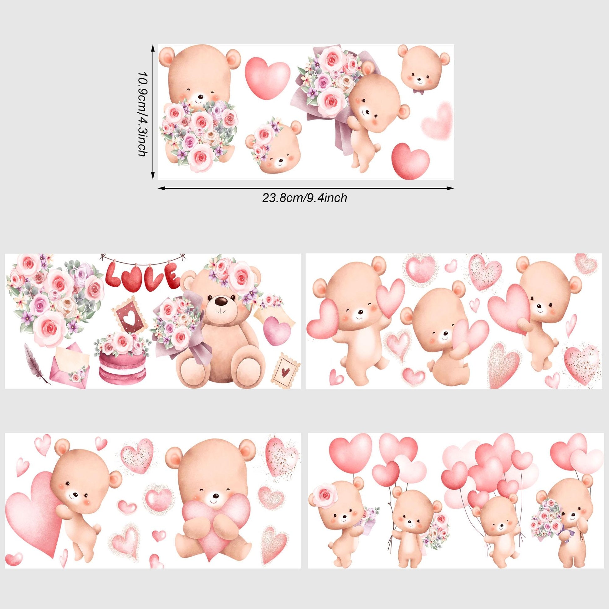 5 Sheets Valentine's Day UV DTF Cup Stickers, Glass Sports DTF Transfer Stickers, Waterproof Vegetable Wipe Transfer Paper for 16 oz Glass, Mug, Crafts, Furniture