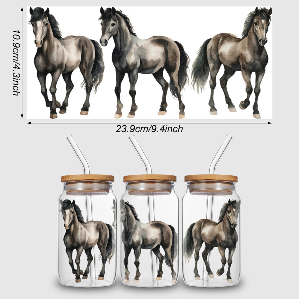5 Sheets horse UV DTF Cup Stickers for Glass DTF Transfer Stickers, Waterproof Friction Transfers for 16oz Glass, Mugs, Crafts, Furniture