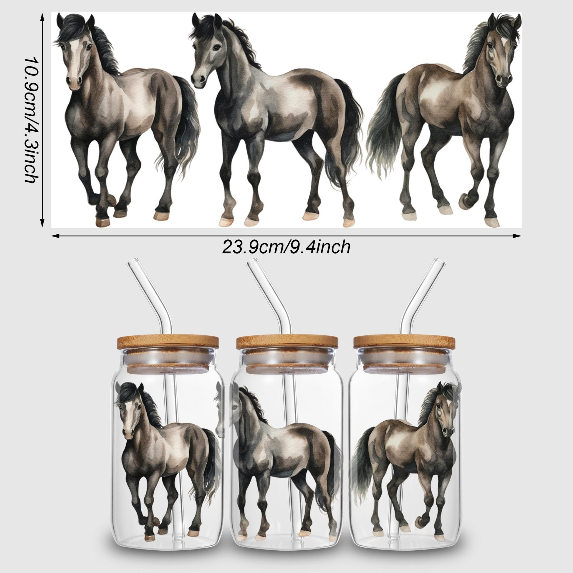 5 Sheets horse UV DTF Cup Stickers for Glass DTF Transfer Stickers, Waterproof Friction Transfers for 16oz Glass, Mugs, Crafts, Furniture