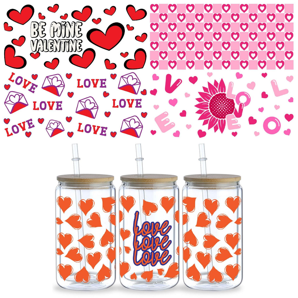 5 sheep Valentine's Day Hearts UV DTF Cup Wrap Glass Transfer Stickers, 16 oz Cup Printing Decal, Suitable for DIY Making