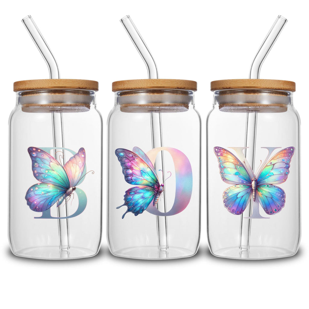 26 Set Letter Flower A - Z Design UV DTF Transfer Sticker Decals For Office And Home 16oz Alphabet Glass Cup Waterproof Sticker DIY Wrap Transfer Sticker 3D Crystal Design For Women Mom Best Friend Gift DIY Crafts