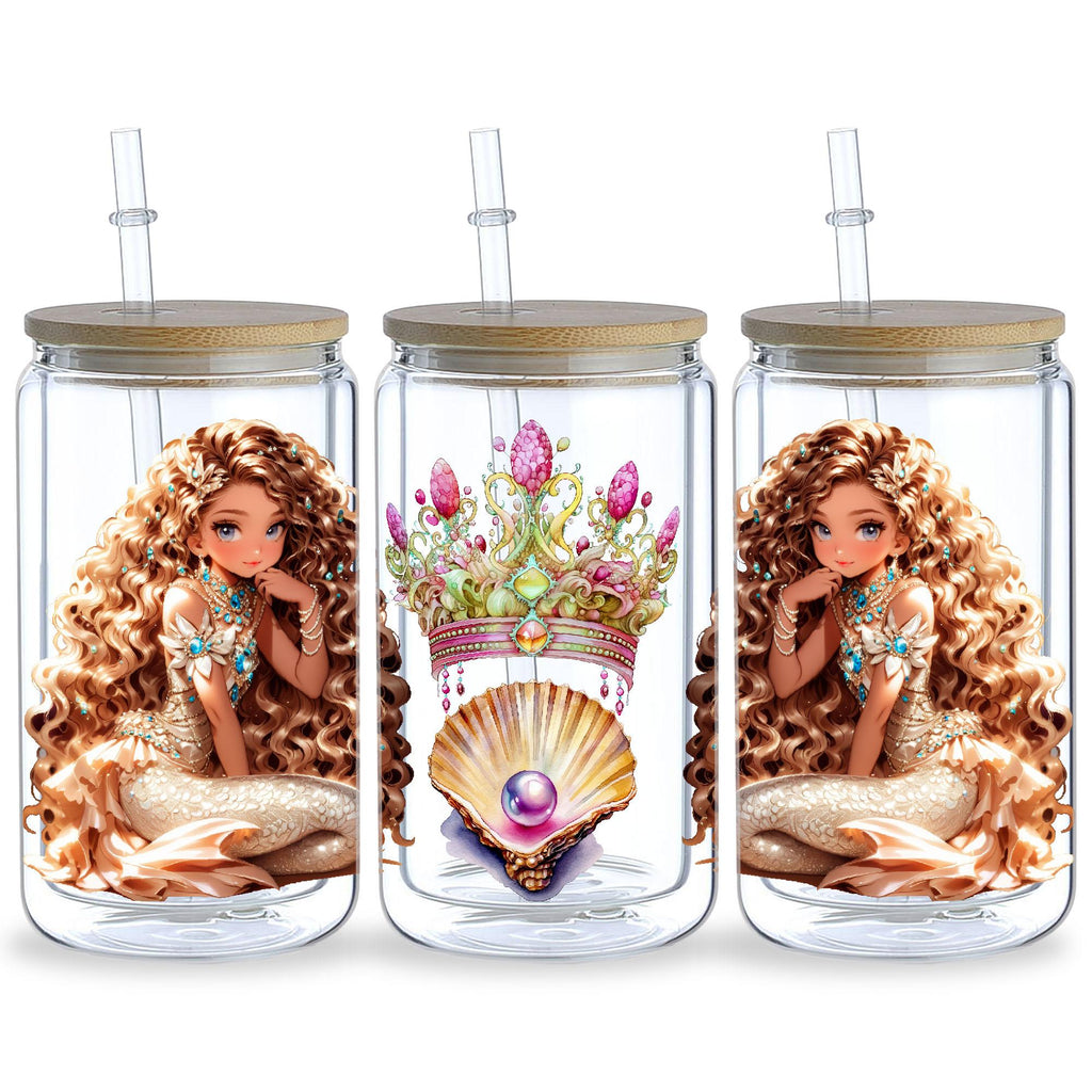 5 Sheets Mermaid UV DTF Cup Sleeve 16oz, DTF Cup Sleeve Transfer Glass, Water Bottle Waterproof Sticker, Friction Transfer Sticker, Furniture Crafts