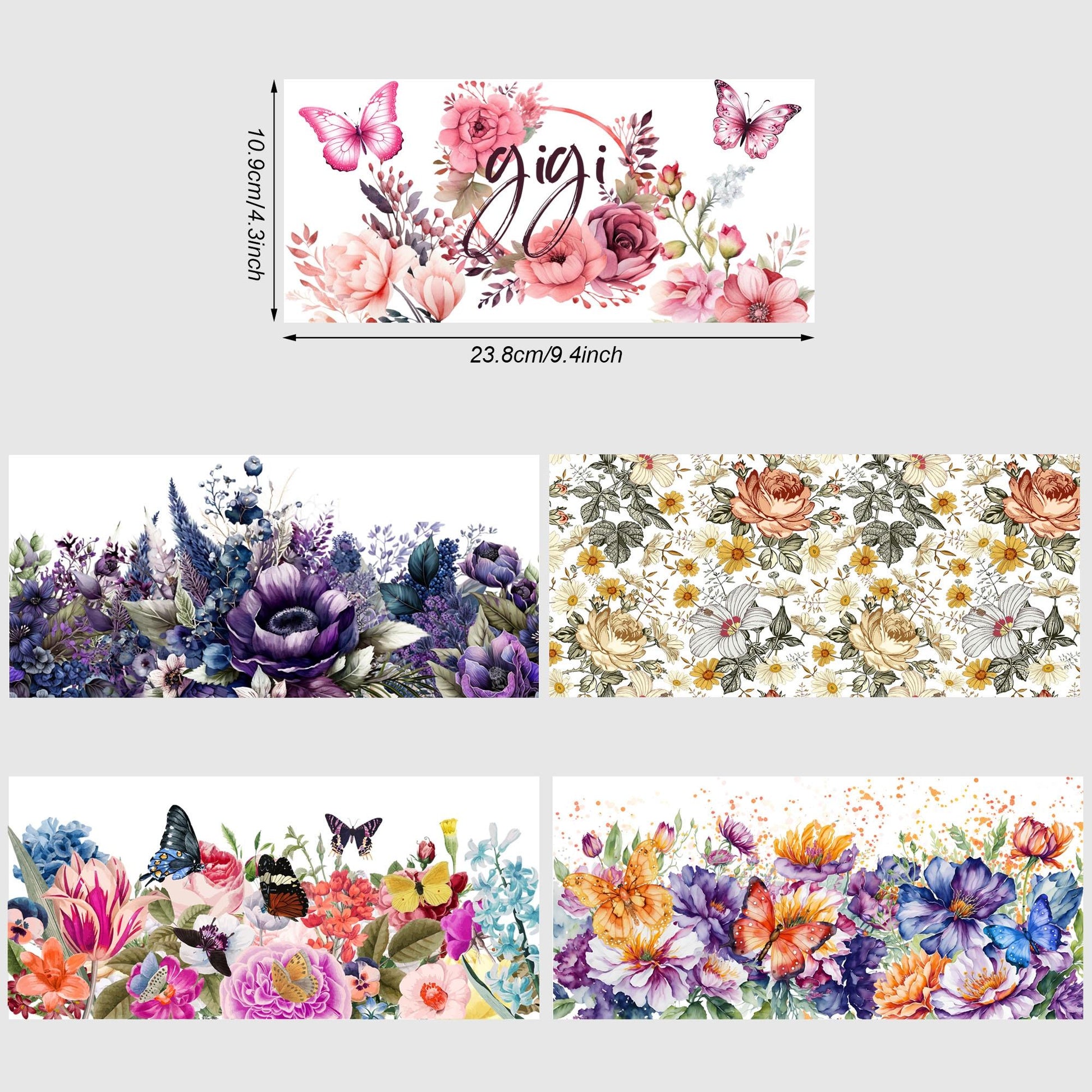 5 Sheets flowers UV DTF Cup Wrap,Sport DTF Transfer Stickers for Glass Cup,Waterproof plant Rub on Transfers for 16 oz Glass,Mugs,Crafts,Furnitures