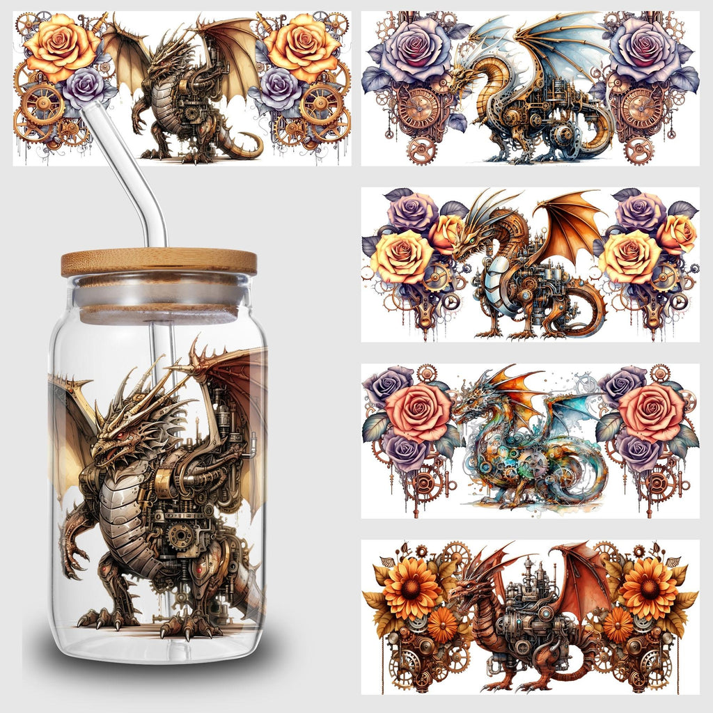 5 Sheets Steampunk UV DTF Cup Wrap,Sport DTF Transfer Stickers for Glass Cup,Waterproof funny Punk animal Rub on Transfers for 16 oz Glass,Mugs,Crafts,Furnitures