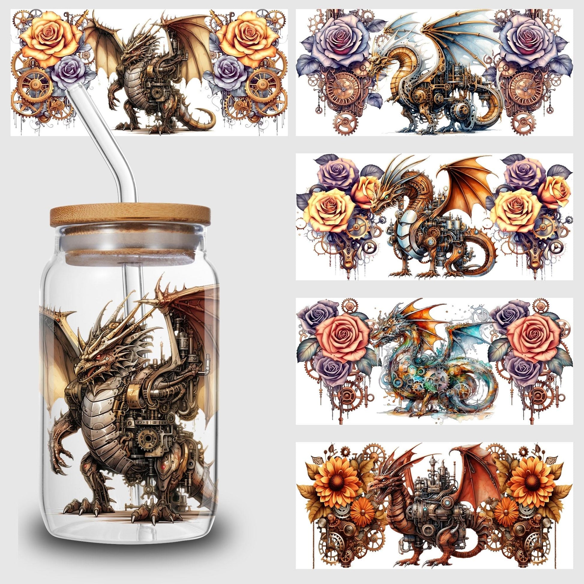5 Sheets Steampunk UV DTF Cup Wrap,Sport DTF Transfer Stickers for Glass Cup,Waterproof funny Punk animal Rub on Transfers for 16 oz Glass,Mugs,Crafts,Furnitures