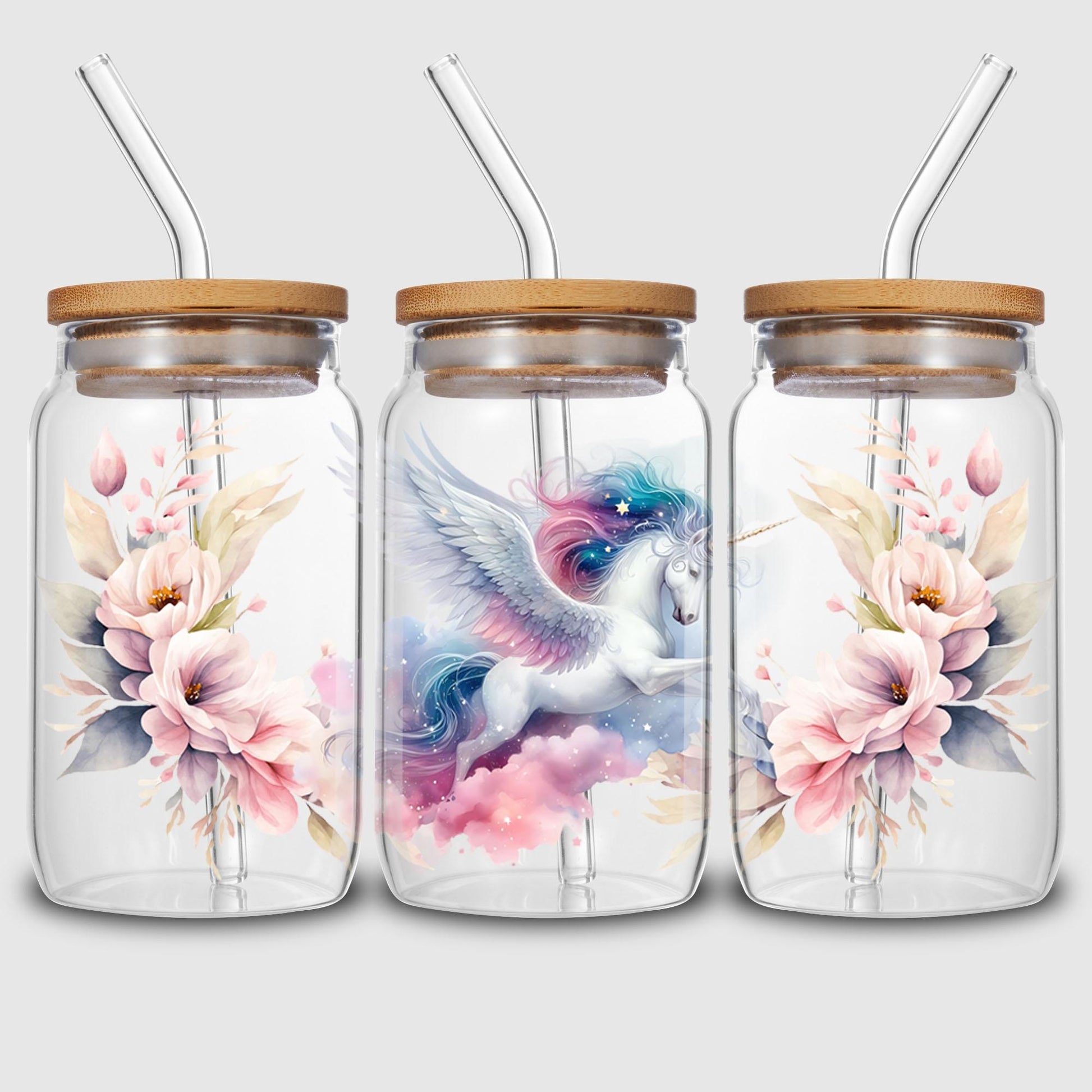 5 Sheets Unicorn UV DTF Cup Stickers, DTF Transfer Stickers, Beautiful Unicorn Waterproof Wipe-Off Transfer Paper for 16oz Glass, Mug, Crafts, Furniture