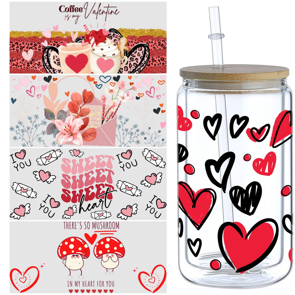 UV sheep Cup Wrap, 5 Pcs Valentine's Day Transfer Stickers for Glass Cups, UV DTF Transfer Waterproof Sticker for 16OZ Libbey Glass Cups