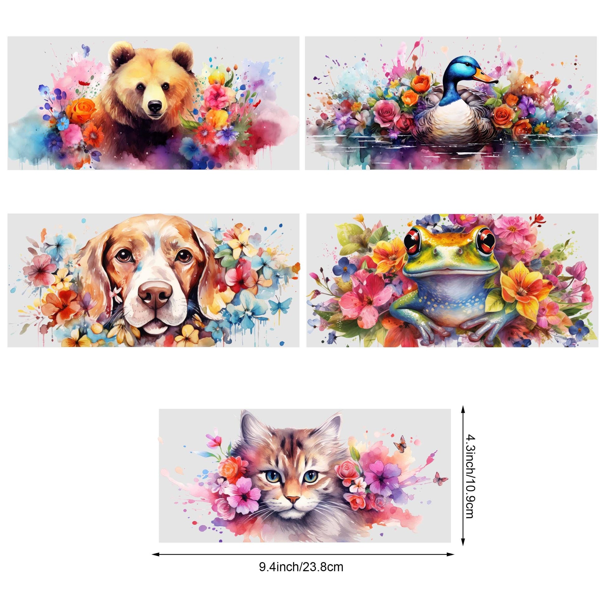 5 Sheets Sunflower Dog UV DTF Cup Stickers, Glass Cup DTF Transfer Stickers, Waterproof Funny Dog Wipeable Transfer Paper for 16 Ounces Glass Cups, Mugs, Crafts, Furniture