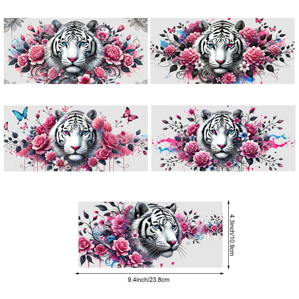5 sheet Tiger DTF Cup Stickers, Glass Cup DTF Transfer Stickers, Waterproof Wipeable Transfer Paper for 16 Ounces Glass Cups, Mugs, Crafts, Furniture