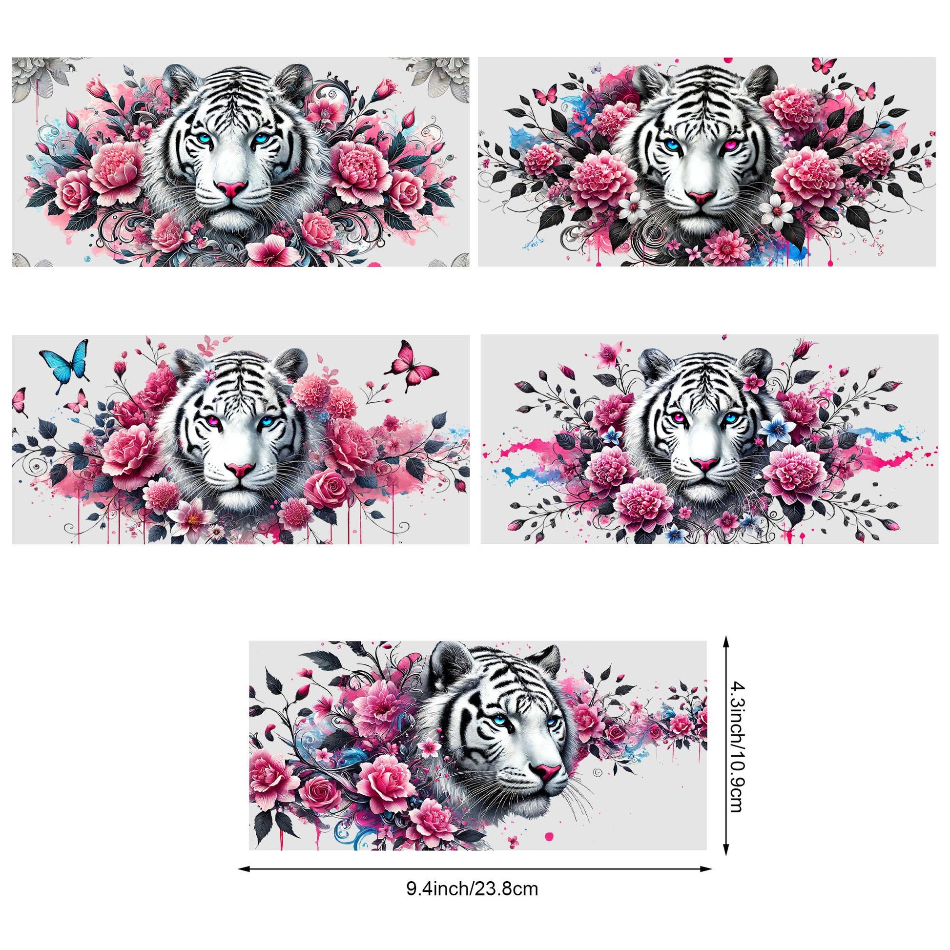 5 sheet Tiger DTF Cup Stickers, Glass Cup DTF Transfer Stickers, Waterproof Wipeable Transfer Paper for 16 Ounces Glass Cups, Mugs, Crafts, Furniture