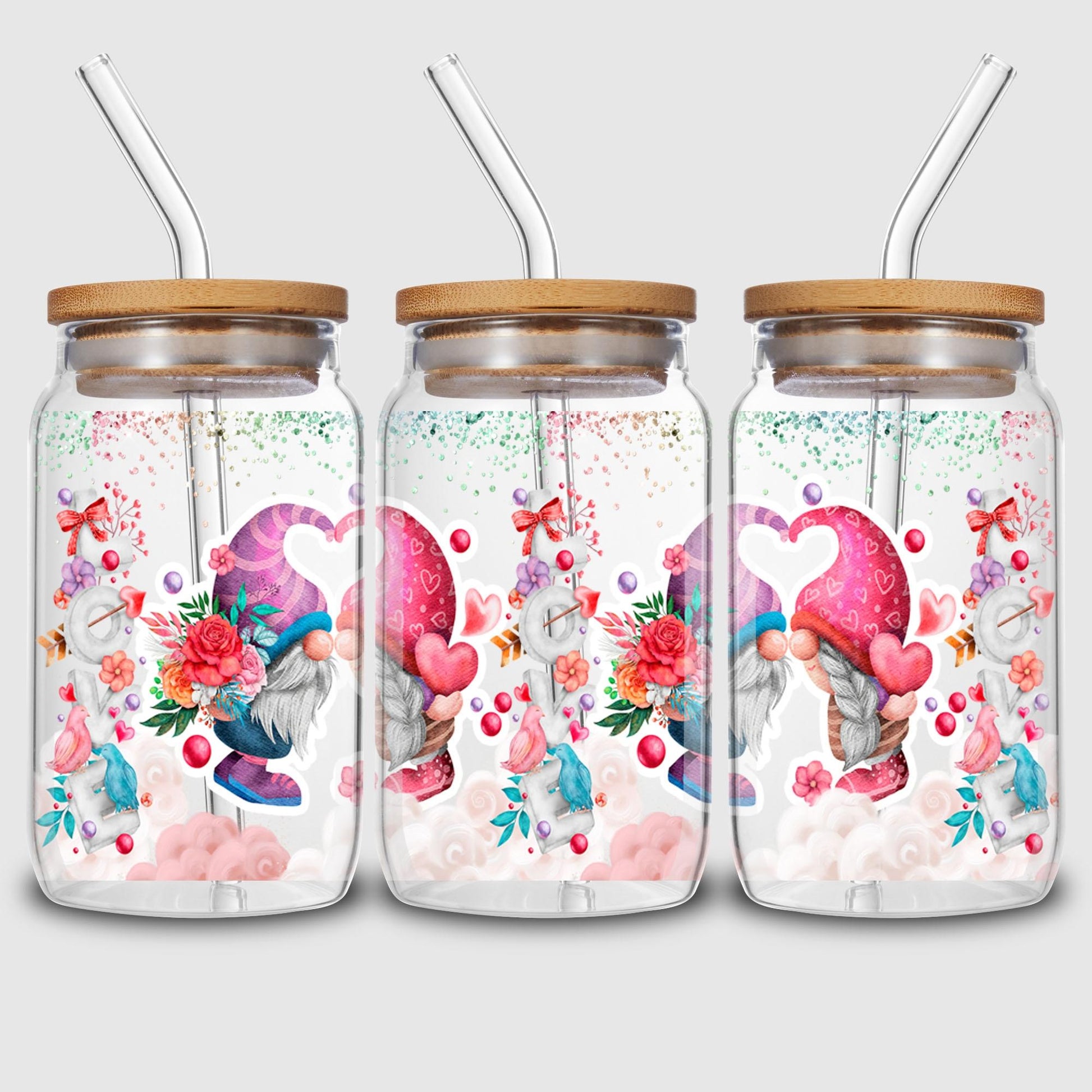 UV sheep Cup Wrap, 5 Pcs Valentine's Day Transfer Stickers for Glass Cups, UV DTF Transfer Waterproof Sticker for 16OZ Libbey Glass Cups