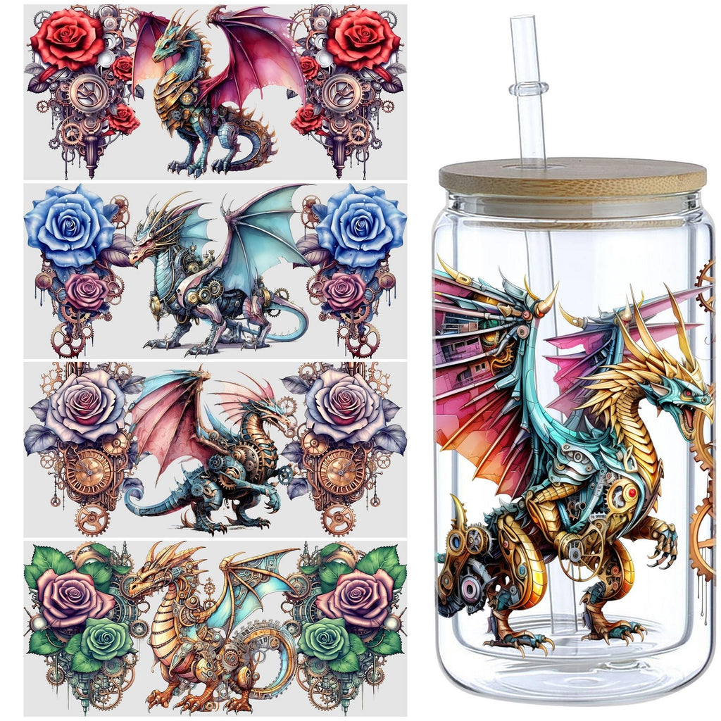 5 Sheets Steampunk UV DTF Cup Wrap,Sport DTF Transfer Stickers for Glass Cup,Waterproof funny Punk animal Rub on Transfers for 16 oz Glass,Mugs,Crafts,Furnitures
