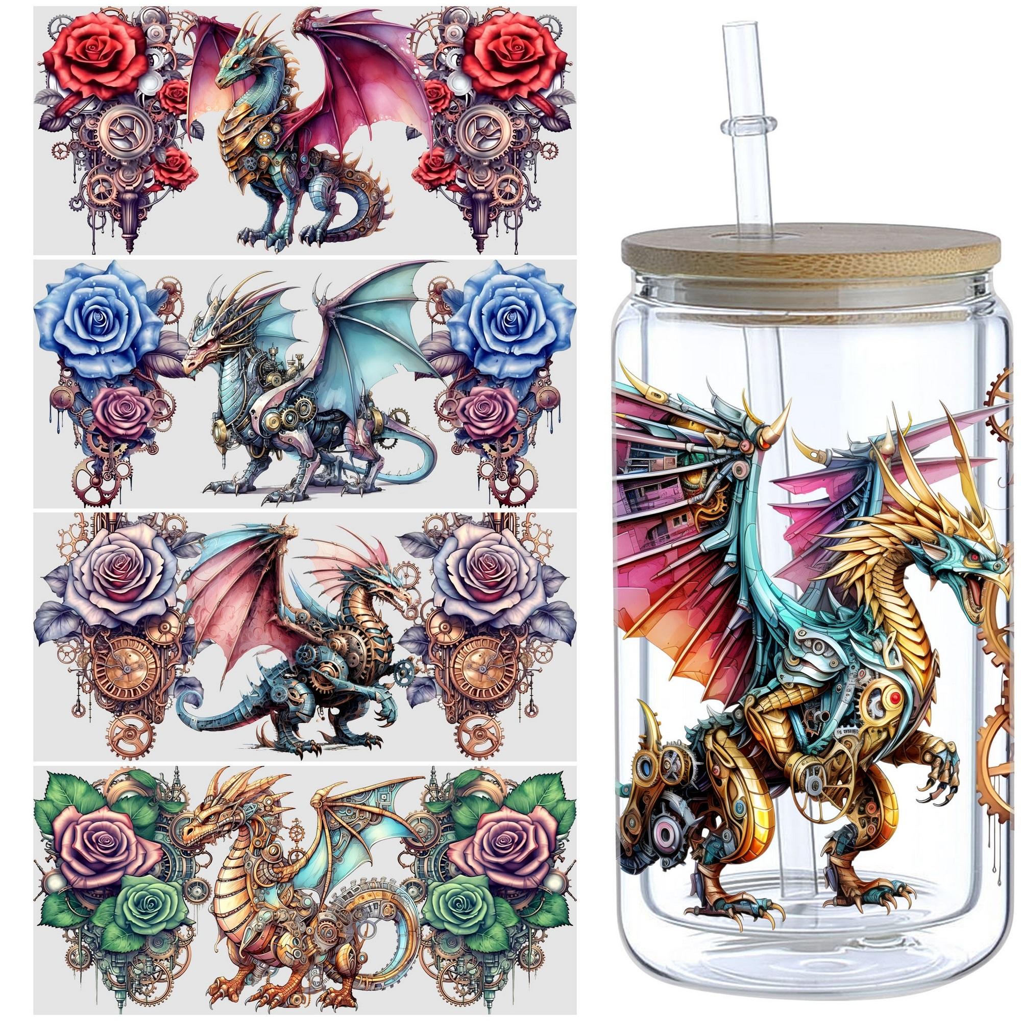 5 Sheets Steampunk UV DTF Cup Wrap,Sport DTF Transfer Stickers for Glass Cup,Waterproof funny Punk animal Rub on Transfers for 16 oz Glass,Mugs,Crafts,Furnitures